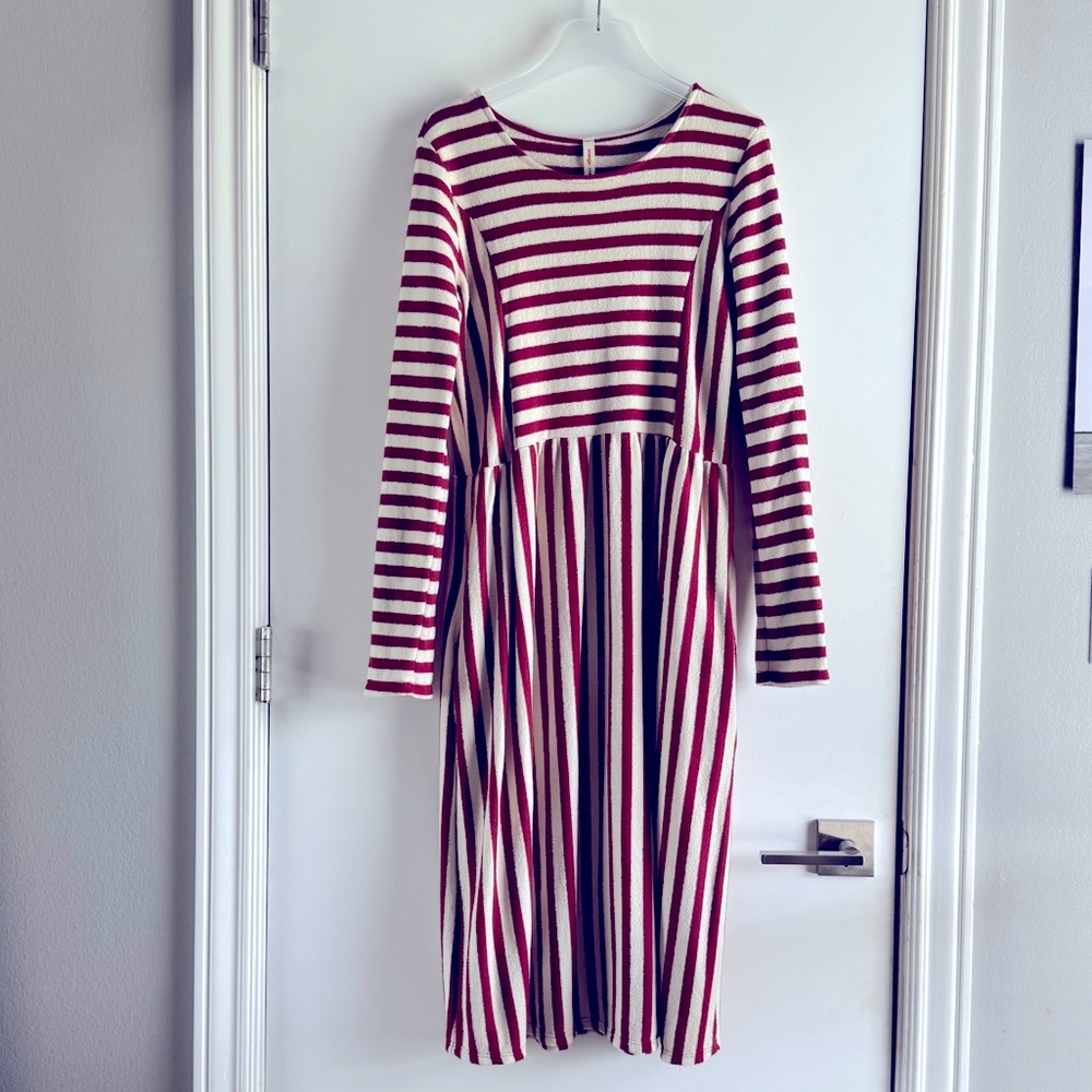 Orange Creek red off-white striped mid dress